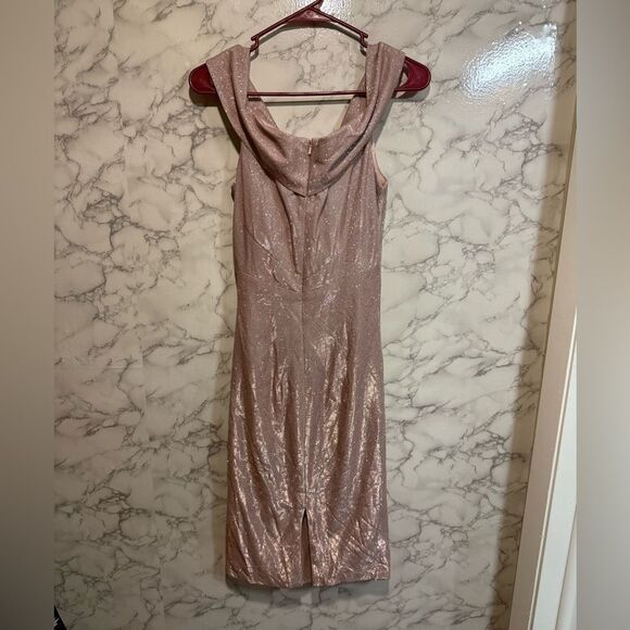 NEW Rene Ruiz Collection Off The Shoulder Cocktail Dress Metallic Blush Dress 6 - Picture 8 of 9